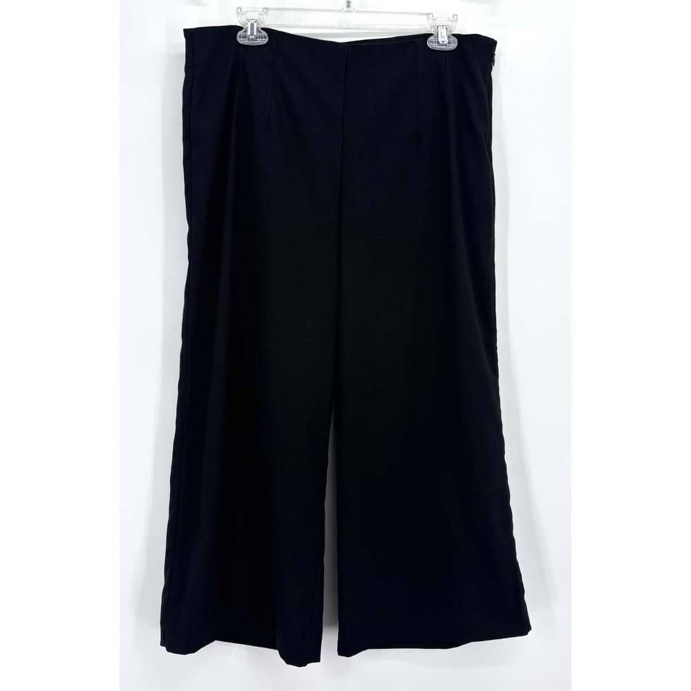 LOFT Curvy Black Cropped Wide Leg Dress Pants Size 12 Side Zip High Rise